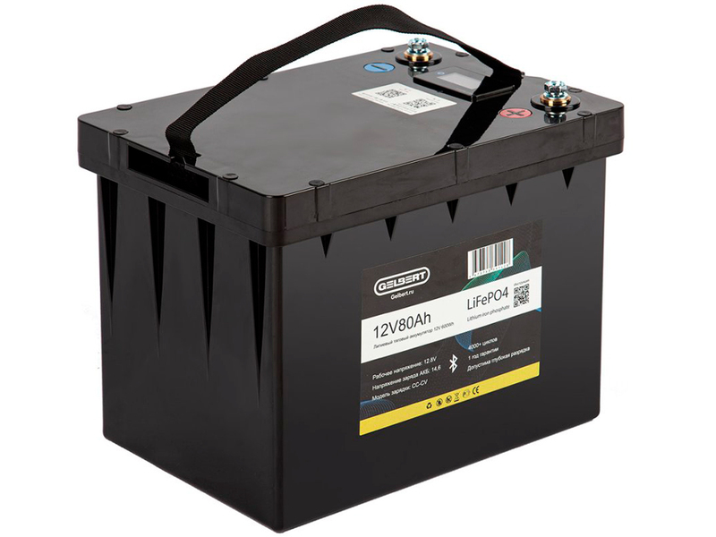 Литиевый тяговый аккумулятор Gelbert LiFePO4 (12V/80Ah/80А/600Wh) BT/Display